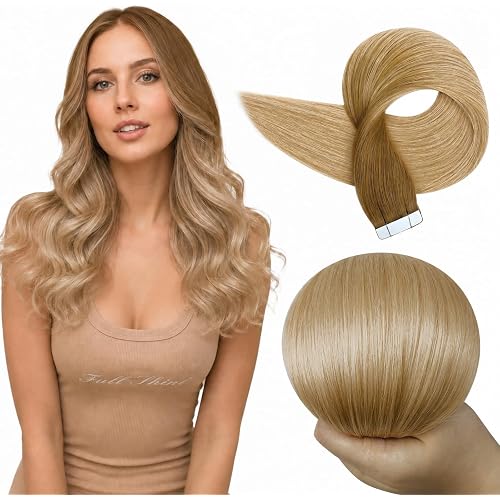 Full Shine Tape In Hair Extensions Human Hair, Chestnut Blonde 18 Inch