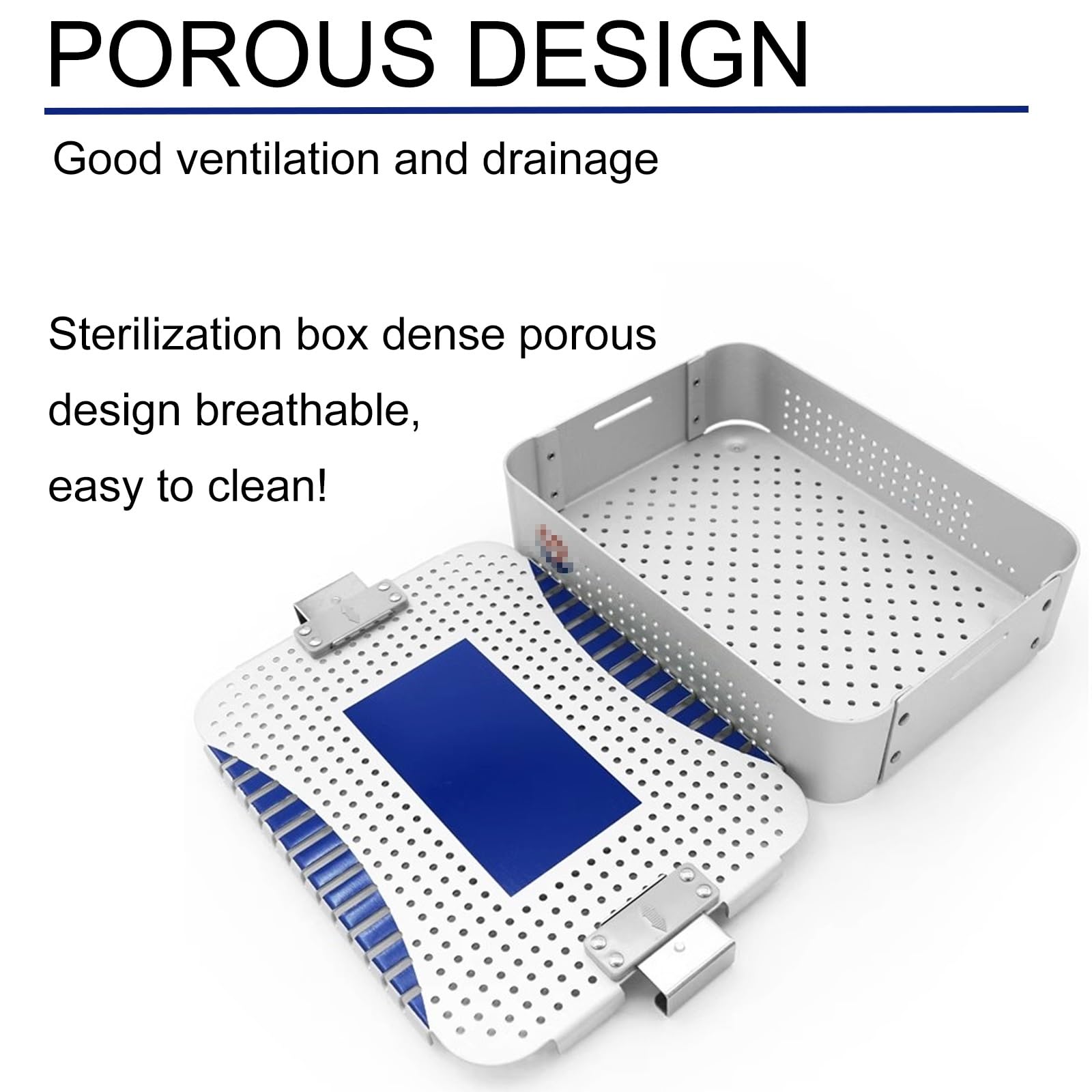 Caja de Esterilización de Aluminio con tapa cerradura y mata de silicona anticorrosiva, estuche para kits de robótica quirúrgica, esterilización veterinaria y departamentos(9.4in*6.9in*2.2in double ti