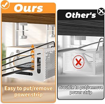 Under Desk Cable Management Tray No Drill, Metal Mesh Cable Management Under Desk with Clamp Mount, Wire Management Tray, Cord Organizer for Home Office, White