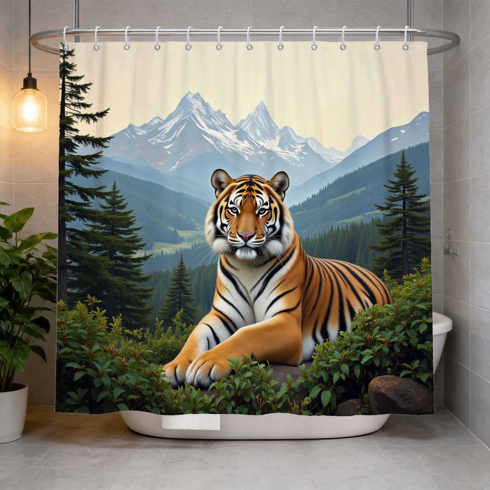 Hongduo 3D Tigers Shower Curtain for Stalls Bathtubs Mountain Bathroom Decor Shower Curtain Set Polyester Fabric Waterproof 180x200cm/71X79 Inch with Hooks