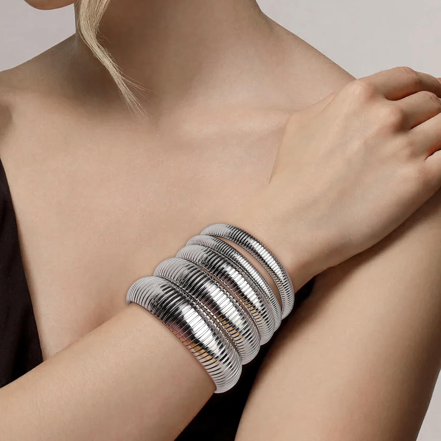 Chunky Snake Chain Bangle Bracelet for Woman, Stainless Steel Flexible Stretch Bracelets 20,16,12,10,8mm Bangles Trendy Jewelry Gifts - Image 3