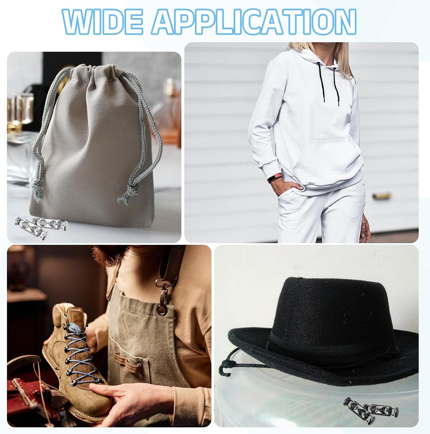 uxcell 10Pcs Double Hole Cord Locks, 5mm Metal Spring Toggle Stopper Clip for Shoelaces Drawstrings Paracord, Gold, 8mm Dia - Image 6