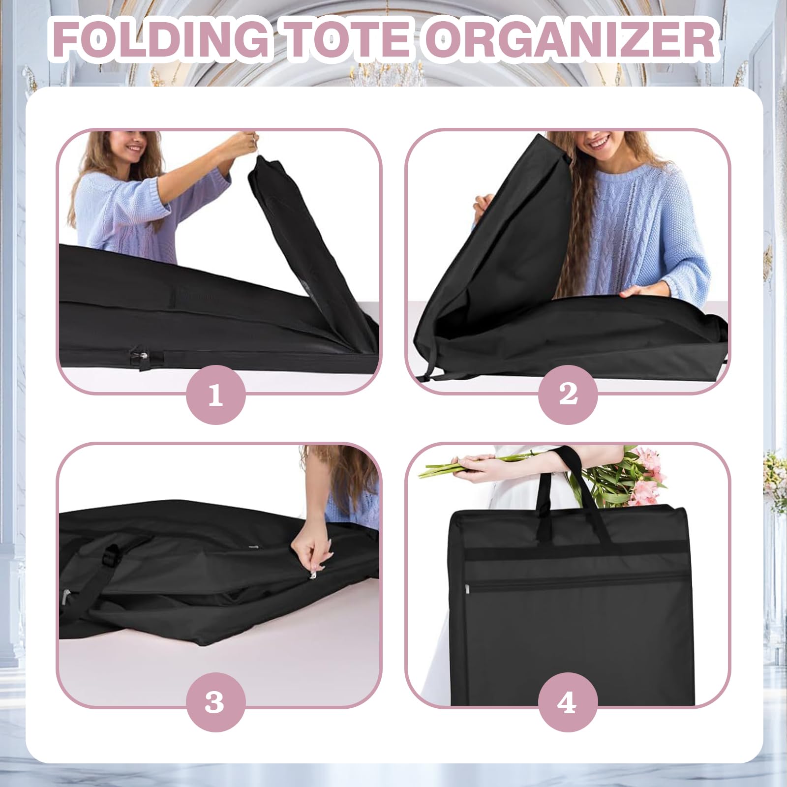 Funda larga para ropa, 182 cm, plegable, para vestido de noche con bolsillos y asas, resistente al polvo, con compartimento para zapatos transpirable para vestidos de noche, vestidos de novia (negro)
