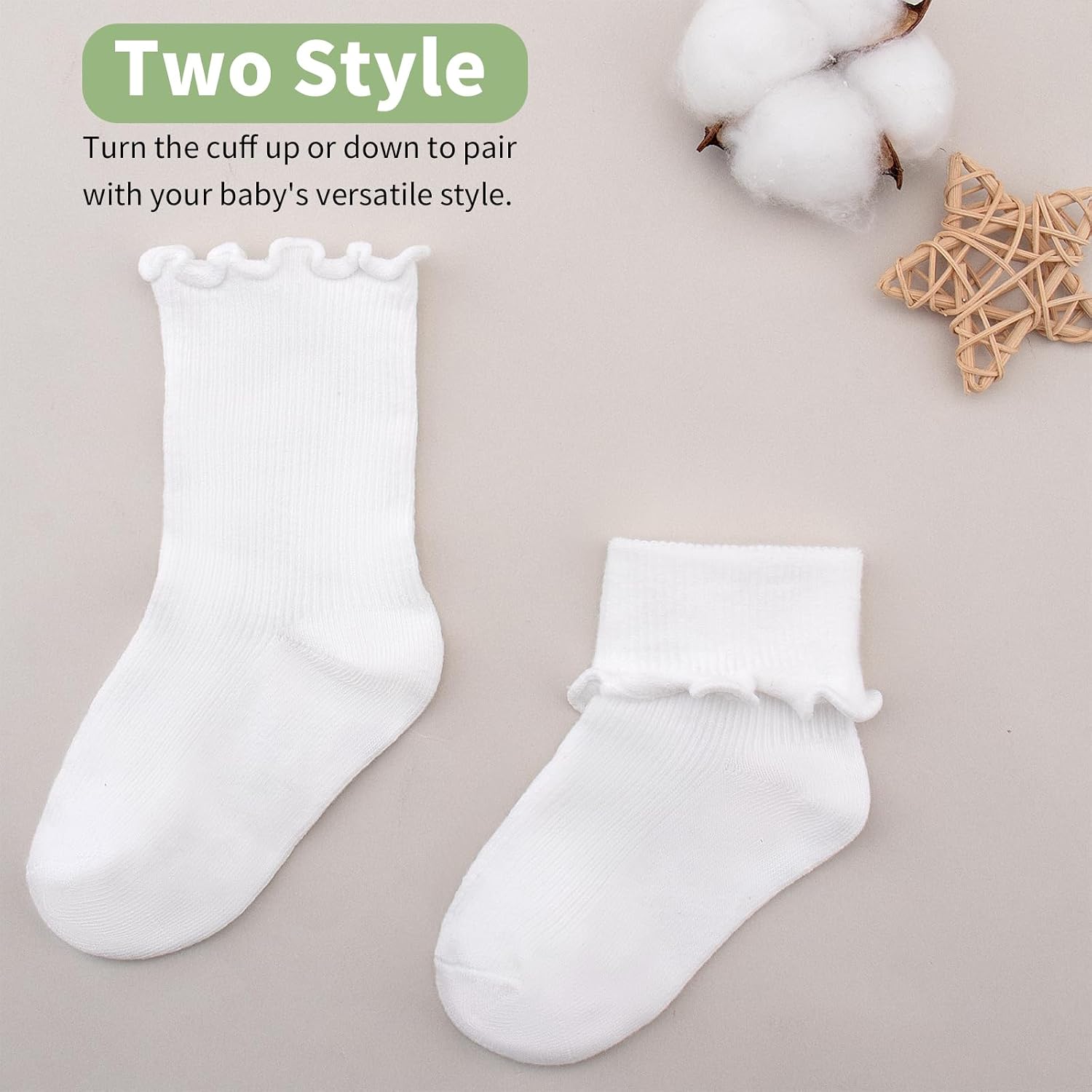 Meeshine Infant Baby Girls Boys Ruffle Socks Kids Frilly Turn Cuff Cotton Mesh Dress Ankle Socks for Toddler 0-5T