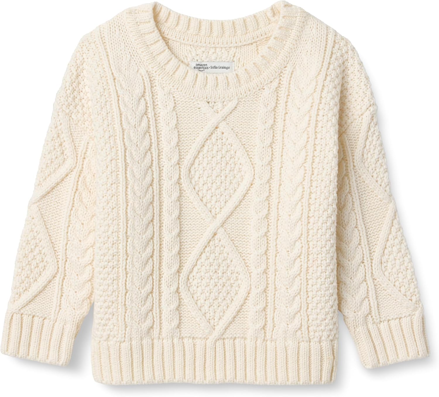 Amazon Essentials x Sofia Grainge Babies, Toddlers and Boys' Cable Crewneck Sweater