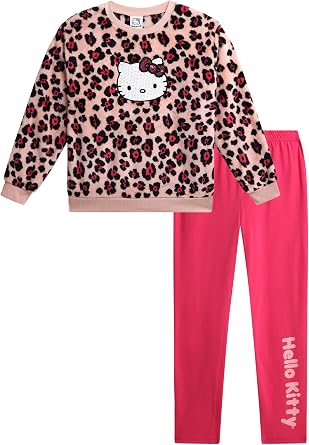 Hello Kitty Girls Sweater Set - 2 Piece Outfit with Soft Crewneck Sweater and Legging Pants Set for Girls Sizes 2T-12, Size 4T, Pink Leopard/Pink
