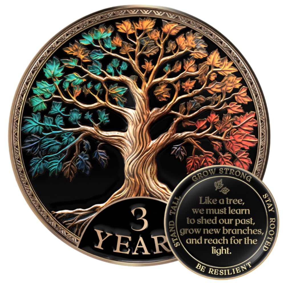MilestoneMint 3 Year Sobriety Coin, Tree of Life, AA Coins and Medallions