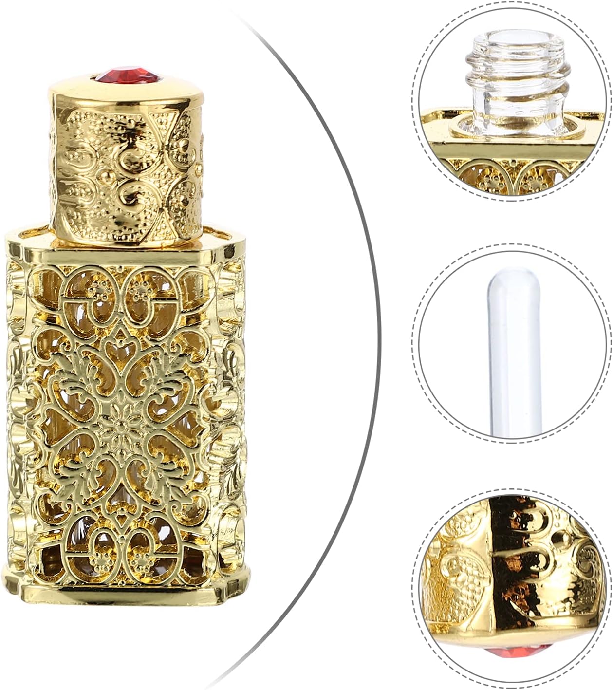 Beavorty Essential Oil Bottle 3Ml Refillable Glass Spray Container with Hollow Flower Engraving Vintage Perfume Bottle for Travel and Personal Care 2.08X0.98X0.59In