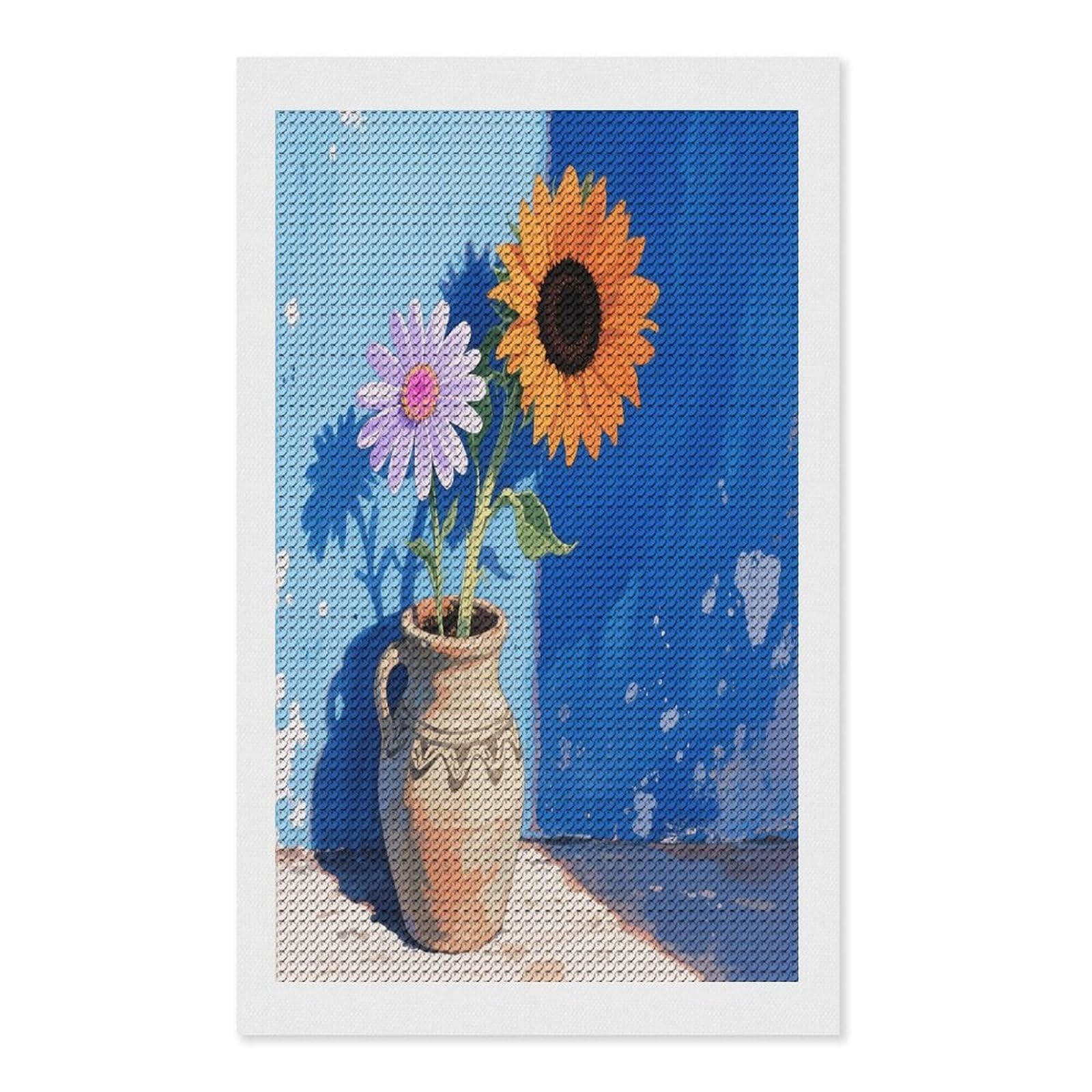 VstaDank Daisy Sunflower Diamond Painting Kits Exquisite DIY Full Round Drill Diamond Dots Painting for Adults Beginner Diamond Photo Paint with Diamond Picture Art Wall Decor 12"x20"
