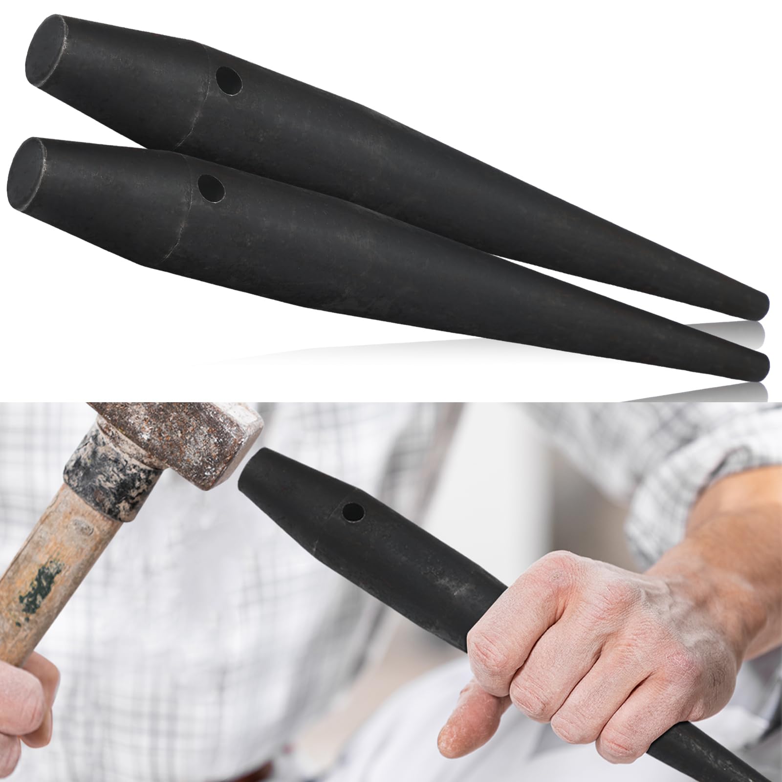 Tandefio 2 Pcs Bull Pin Heat Treated Steel Taper Tool, 1-5/16'' X 10''