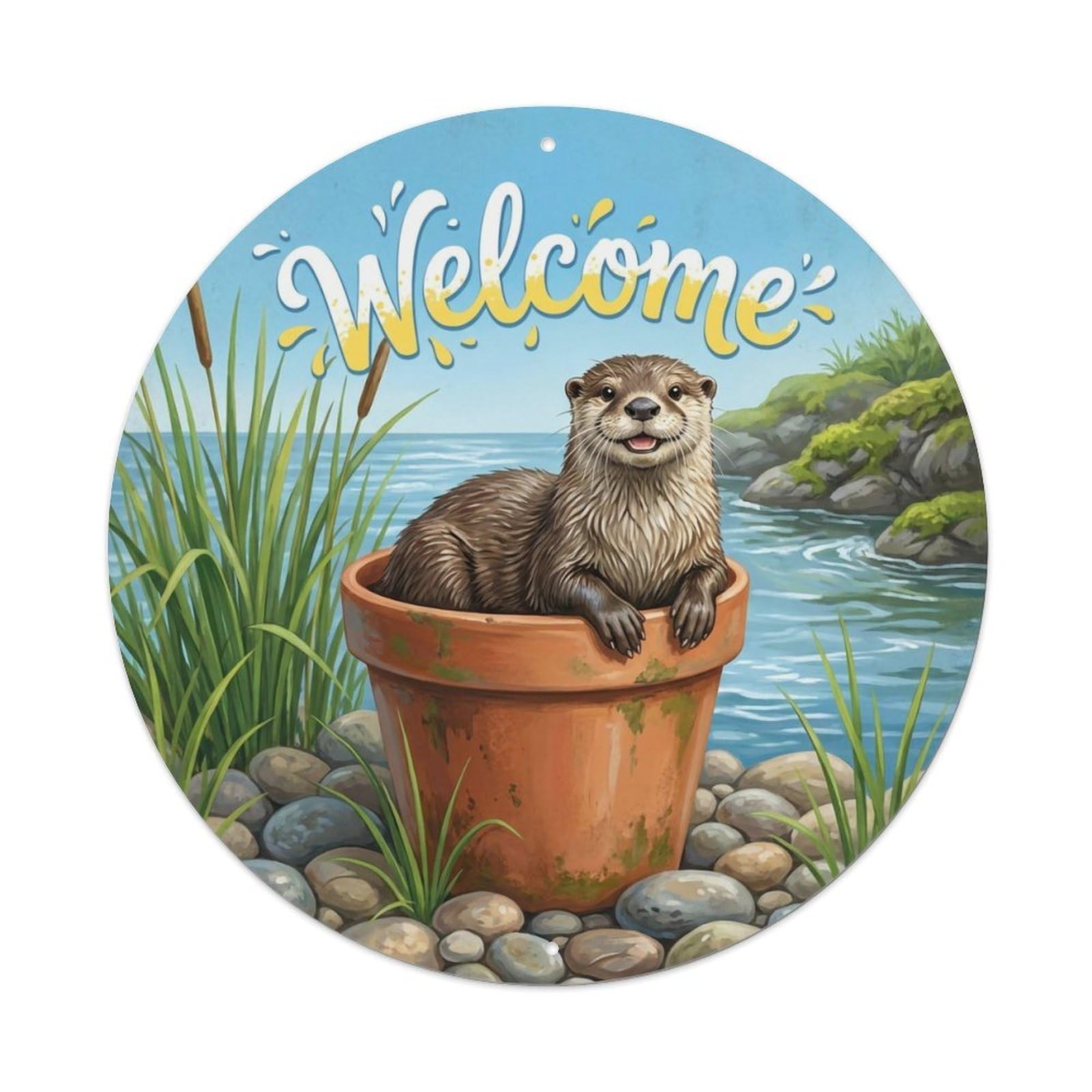 Okahys 8X8inch(20X20cm) Welcome Otter River Bank Metal Tin Sign