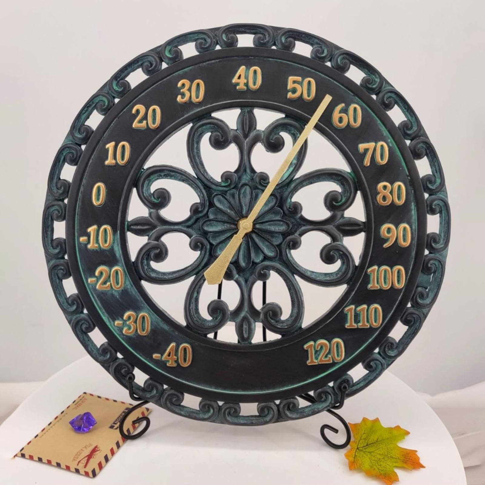 Vintage Gartenthermometer – Retro-Gartenzähler, traditionelles Thermometer | Dekoration des Temperaturmessgeräts wasserdicht mit Harzmaterial in Metalloptik, Temperaturanzeige antik