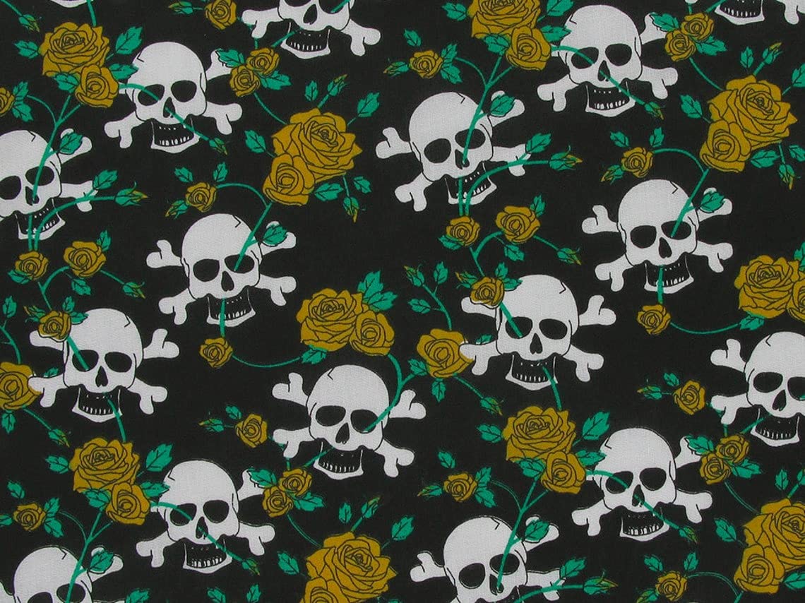 Skull & Roses Polycotton Fabric Material 45'' Wide Per Metre Fabric Sewing Craft