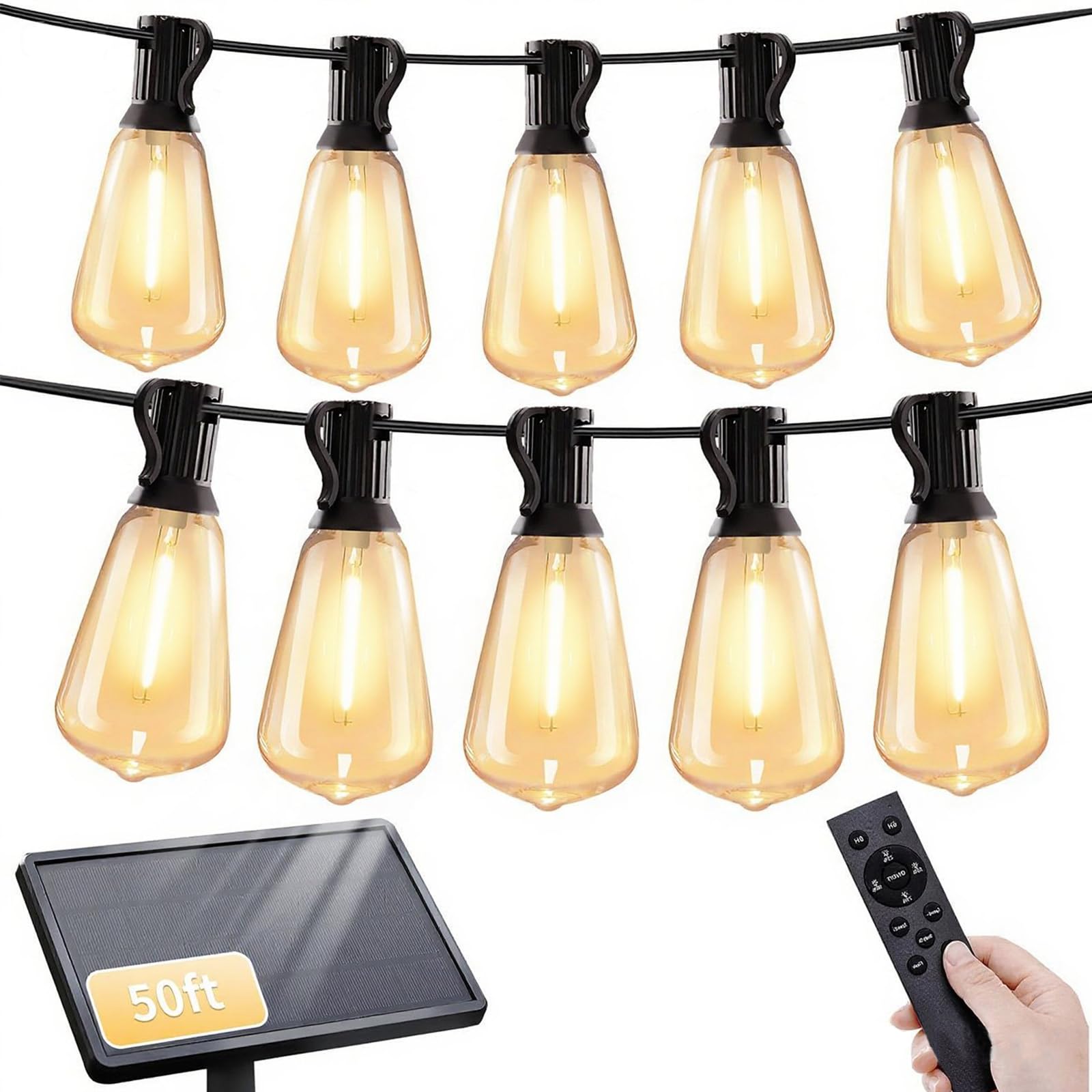 SANBEN Solar String Lights Outdoor-50ft 25+1 ST38 Bulbs LED Patio Lights