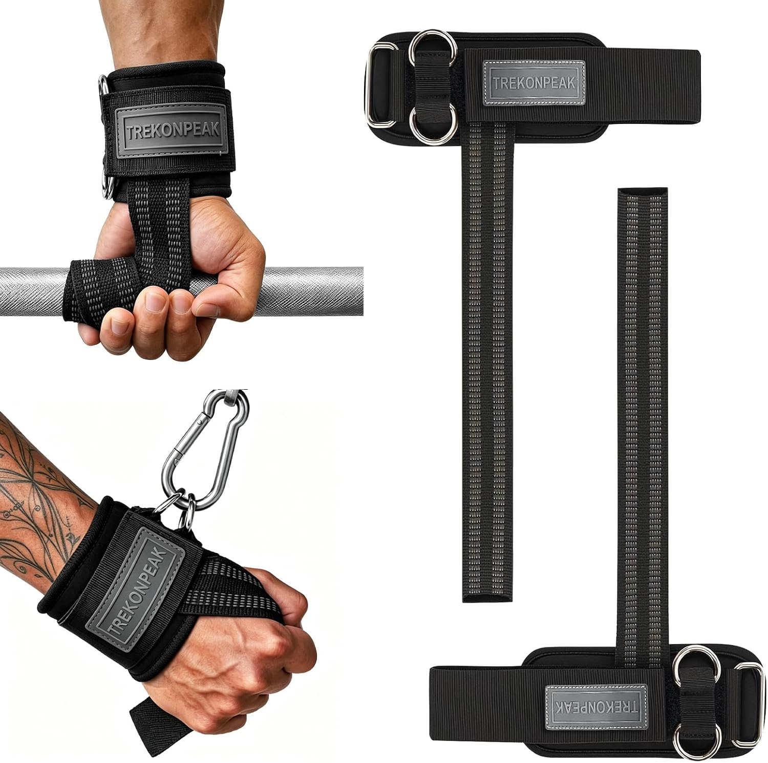 2-in-1 Weight Lifting Straps with Double D Rings, Gym Wrist Straps for Men | Non-slip Deadlift Straps for Strength Training & Cable Machines,Padded Wrist Cuffs for Powerlifting,Rows,Pull-ups