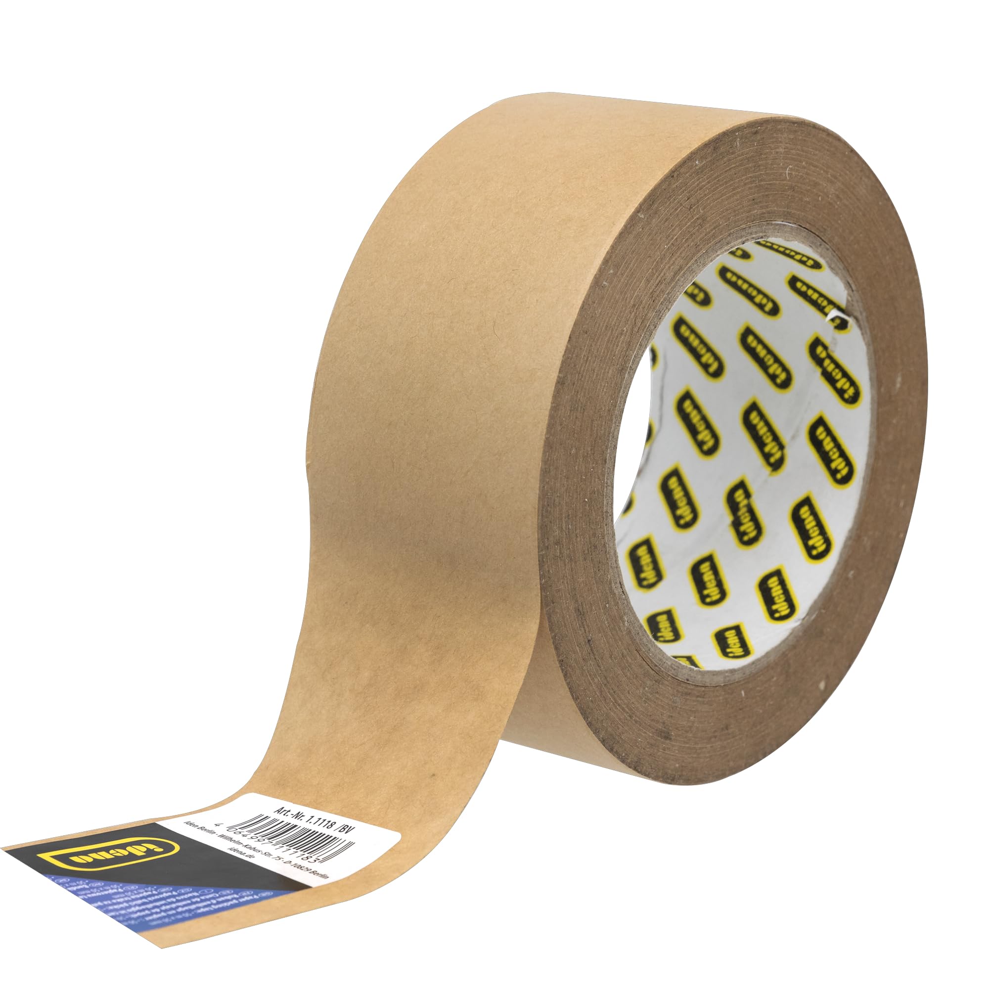 Idena 90269 - Nastro da imballaggio in carta, marrone, 5 cm x 50 m extra forte, 36 rotoli di nastro adesivo in carta riciclata, nastro da imballaggio sostenibile