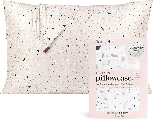 Vista 109 de Kitsch - Funda de almohada de satén con cremallera de tamaño queen/estándar, para el cabello y la piel, funda refrescante más suave que la seda