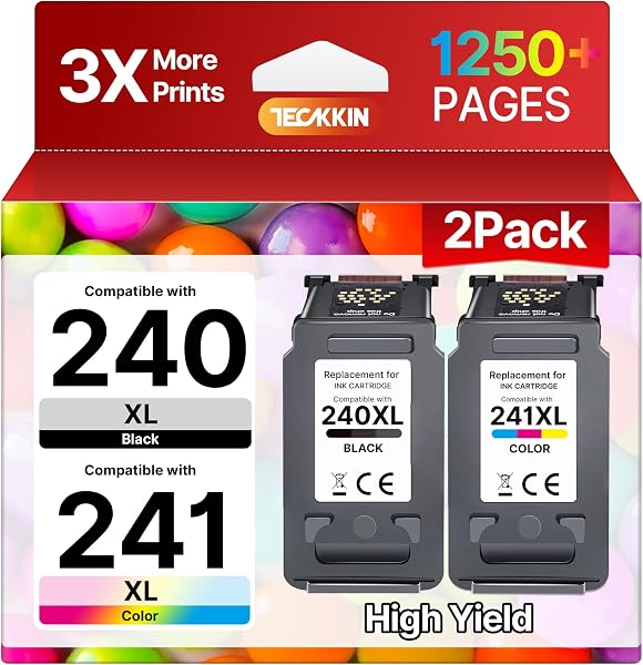 TECKKIN PG-240XL/CL-241XL Ink Cartridges Replacement for Canon 240XL 241XL Combo Pack 240 241 Printer Ink for PIXMA MG36
