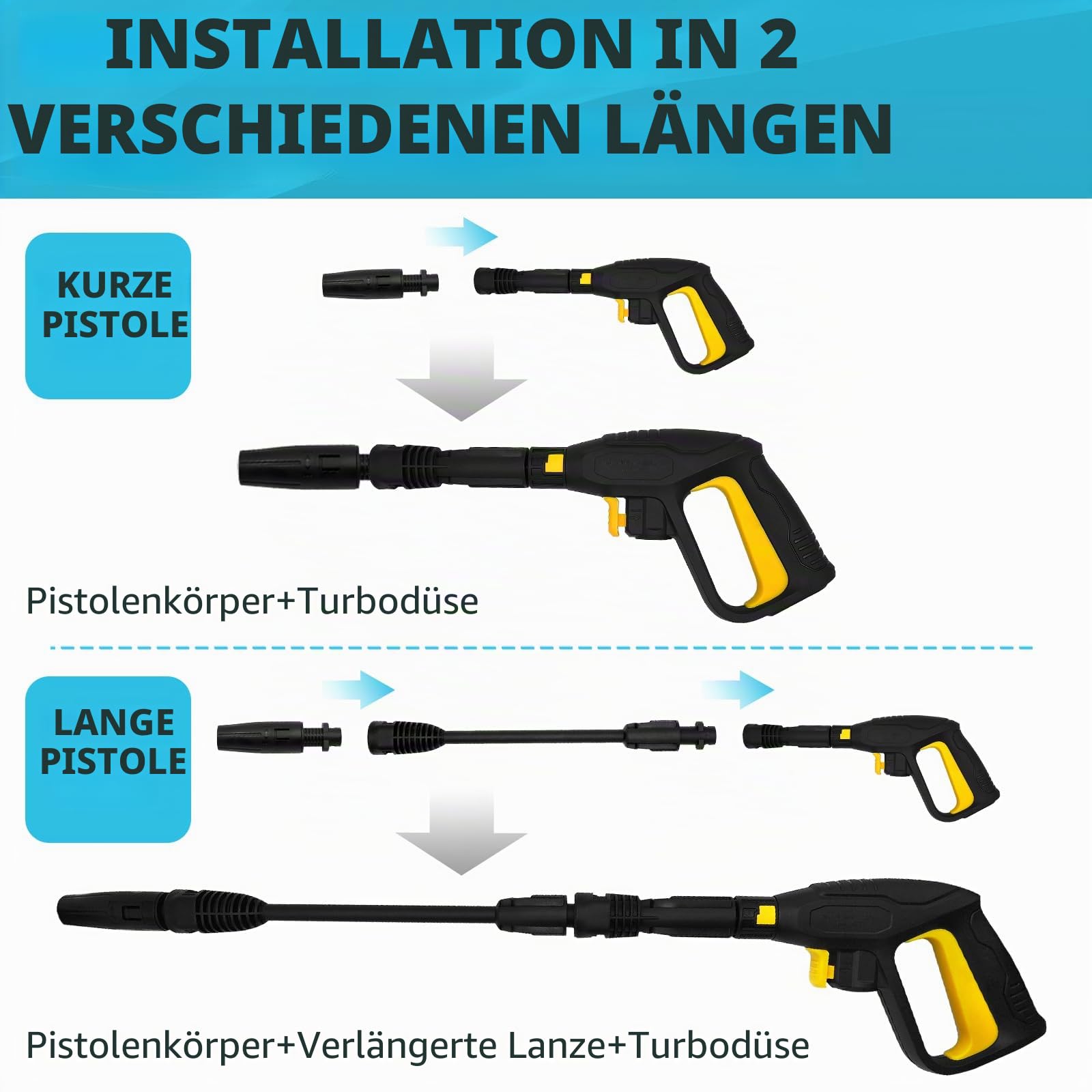 Ersatz-Hochdruckreiniger-Pistolen-Set für Kärcher K2 K3 K4 K5 K7, Sprühpistole mit Verlängerungsstab, Schnellverbindungssystem und verstellbarer Sprühstabdüse