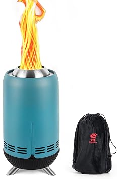 XL Tabletop Fire Pit | Outdoor Blue Mini Fire Pit for Urban & Suburbs | Stainless Steel Secondary Combustion Camping Stove Low Smoke Fueled by Pellets with Travel Bag,30.6x16.3cm