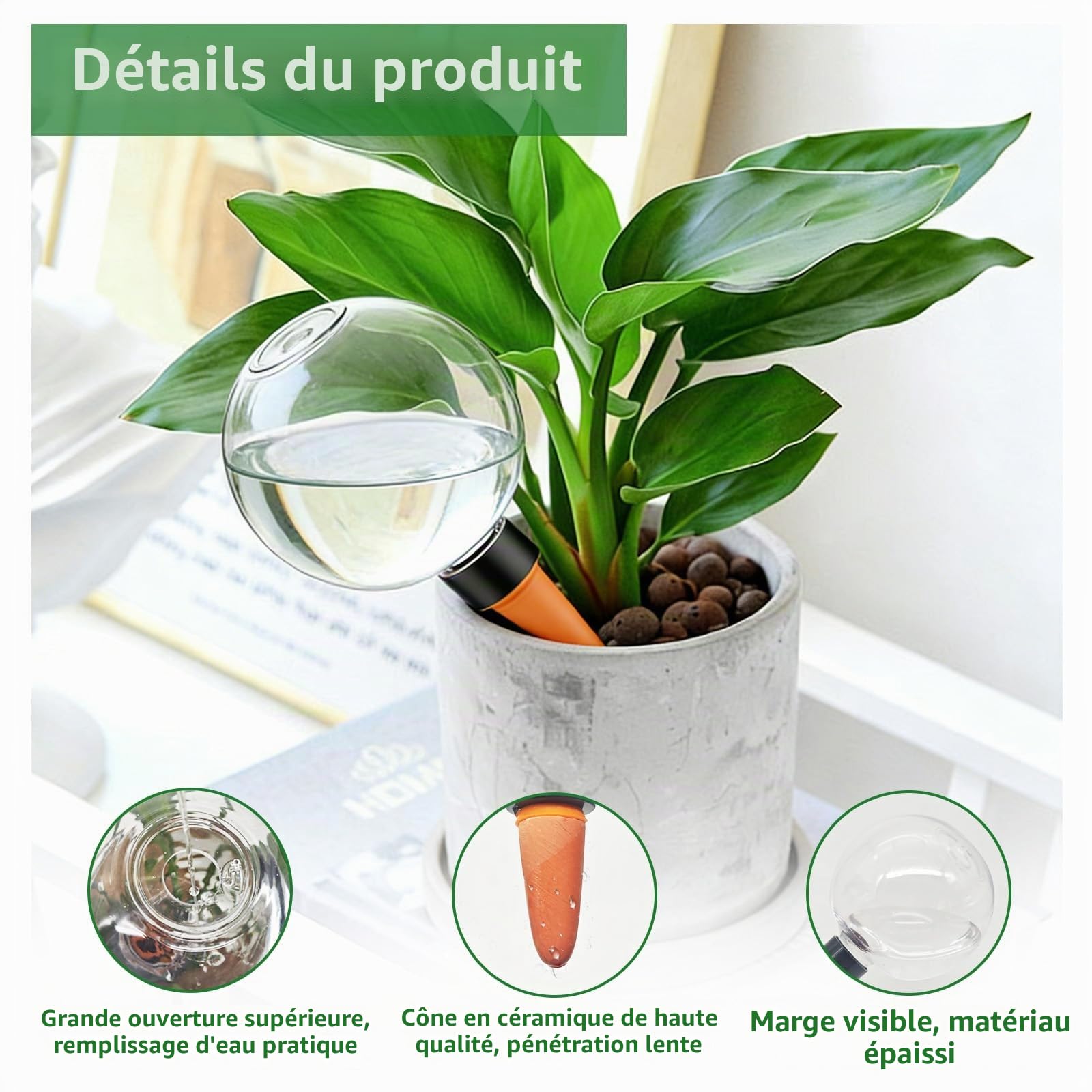 Lot de 4 Boules D'Irrigation pour Plant, Distributeur Eau Plante, Arrosage Automatique Plante Intérieur, pour Jardins, Maisons, Espaces Intérieurs et Extérieurs