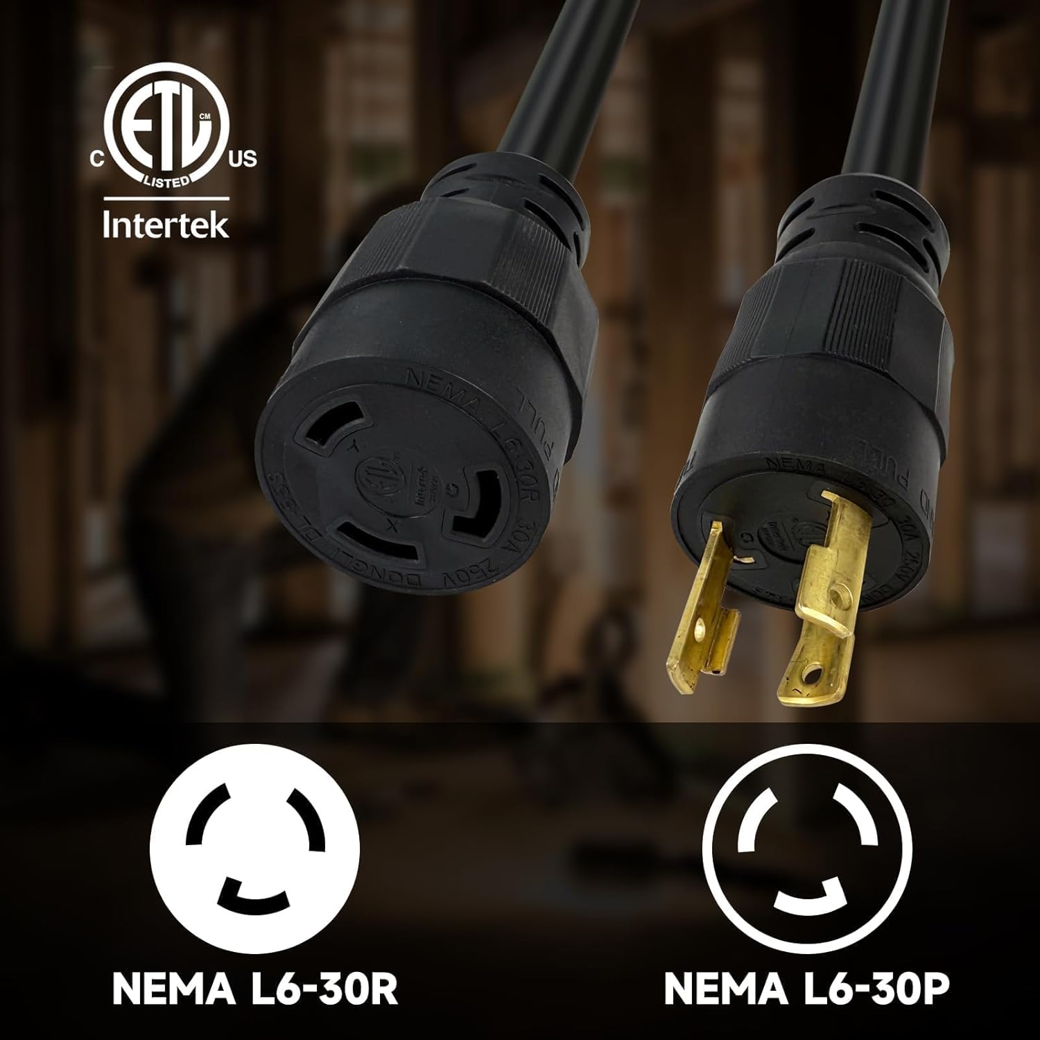 EP 15 Ft 30-Amp Generator Extension Cord, 3-Prong 250V 7500W NEMA L6-30P/R, 10 Gauge SJTW Twist Lock Heavy Duty Power Cord for House, RV Black