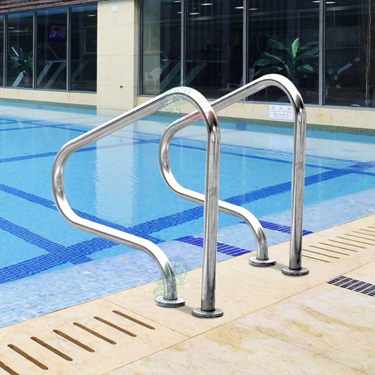 Pool Handrails Easy Mount Hand Rail Pool Safety Handrails, Easy to Install Hand Grab Rail, 304 Stainless Steel Swimming Pool Stair Rail（Silver