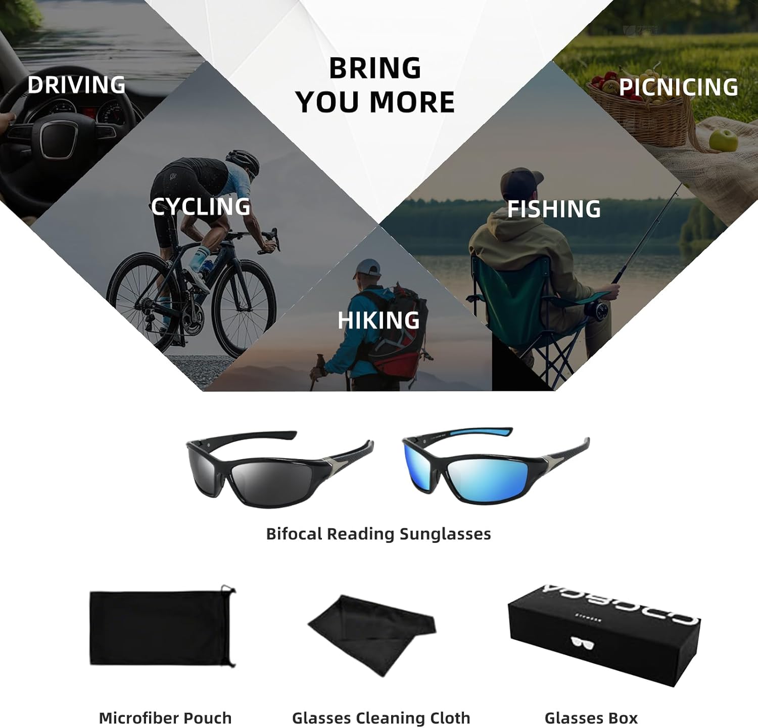 Sport Bifocal Reading Sunglasses for Men, Wrap Around Sunglasses with Bifocals, UV400 Sunglass Readers for Men - Image 6