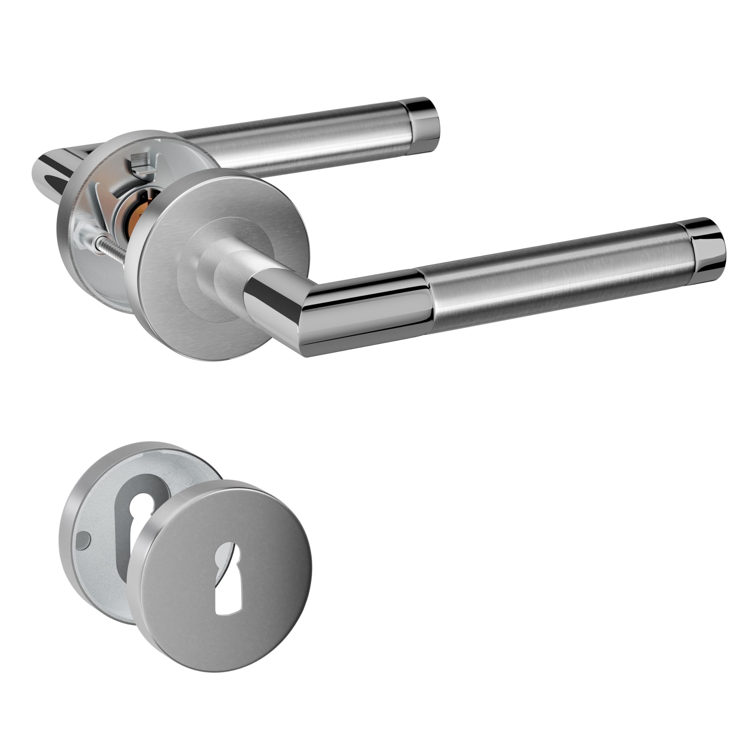 Henyin Sb/Sp 1 Pack Of Stainless Steel Door Lever Handle With Key Hole Escutcheon,Mortise Door Lock Handle,Dual Color (So2-103K-D)
