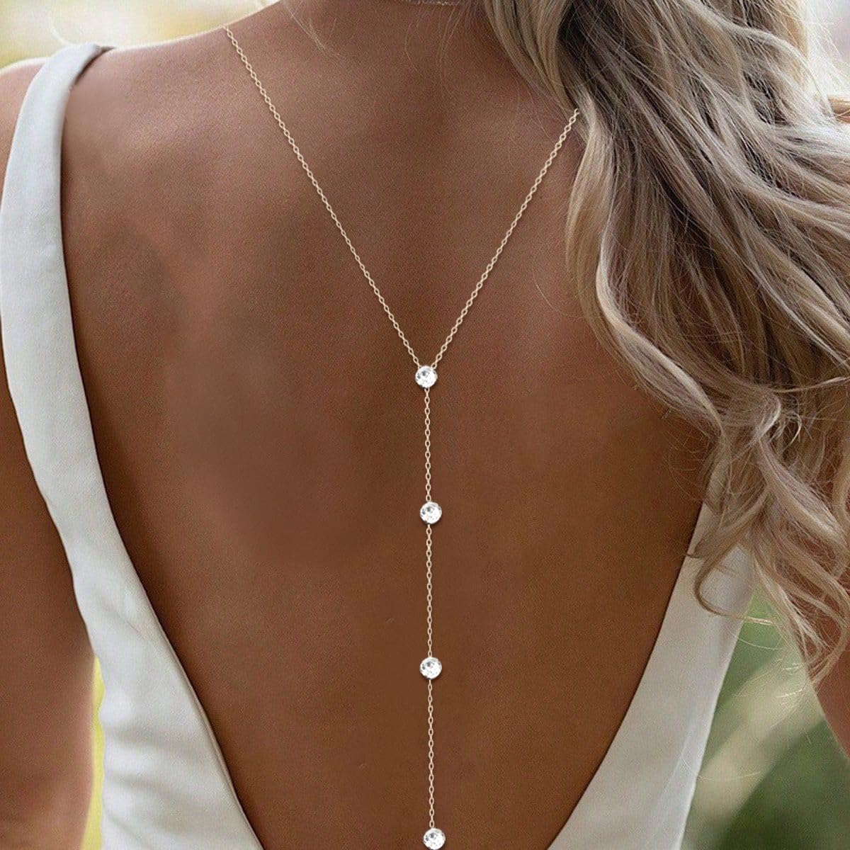 Rhinestone Back Chain for Backlesss Dress Crysatl Backdrop Gold Dainty Chain Women Bridal Wedding Back Necklace Summer Beach Body Jewelry - Image 5