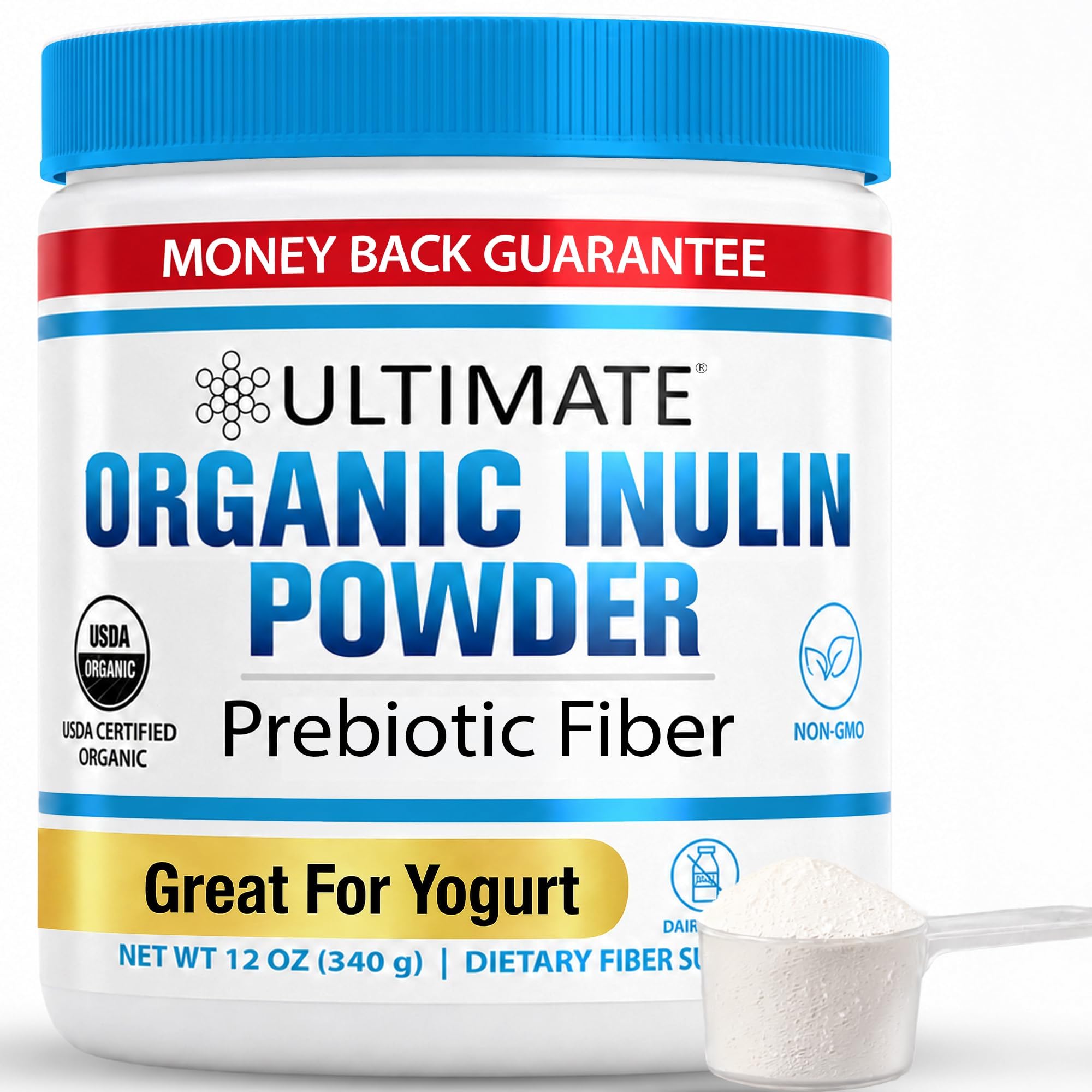 Ultimate Organic Inulin Powder for Super Gut & L. Reuteri Yogurt, Chicory Root Inulin Prebiotic Fiber, Mix in Coffee, Tea, Smoothies, Keto USDA Organic Fiber Supplement & Yogurt Starter Support (12oz)