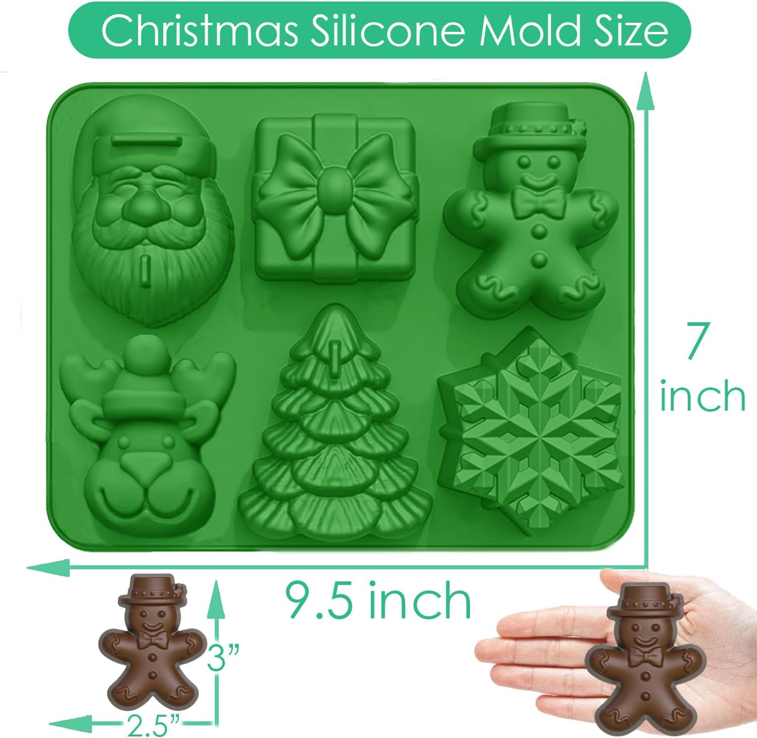 Christmas Baking Molds Silicone 2 PCS, Large Size Christmas Silicone Molds for Baking Cakes Soap Ice Cube Jello Resin Candles Wax Melts