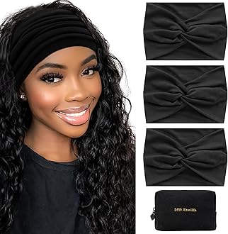 S&N Remille Wide Headbands for Women, Large Hairband, Elastic Non-Slip Headband Twist Knotted Accessories, Yoga Workout Vintage Hair 3 Pack (Colour-5)