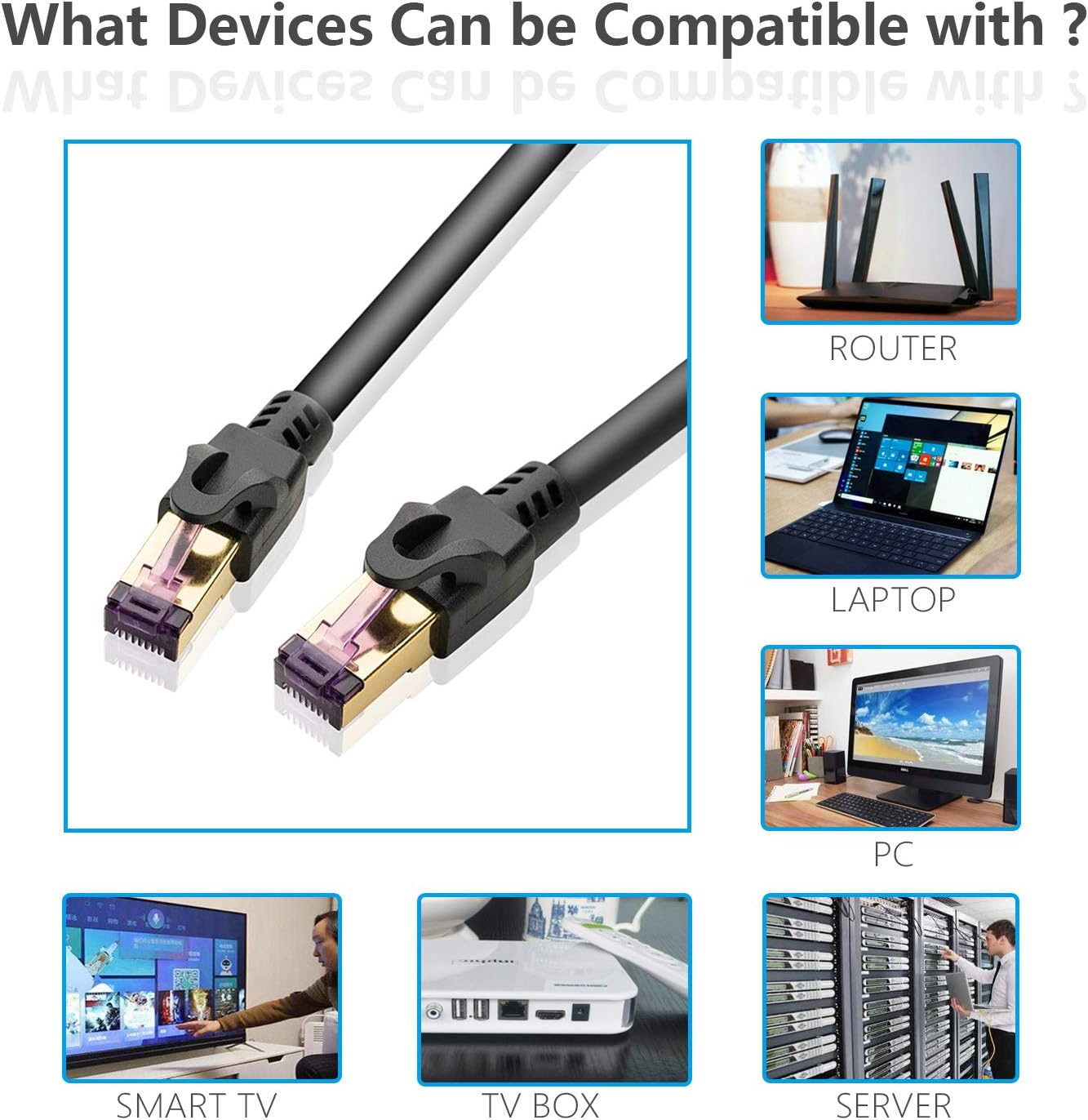 Limited Stock Pasow Cat8 Ethernet Cable Network Patch Cable 40Gbps 2000Mhz SFTP Shielded High Speed LAN Wire Cable Cord(100ft/30m)