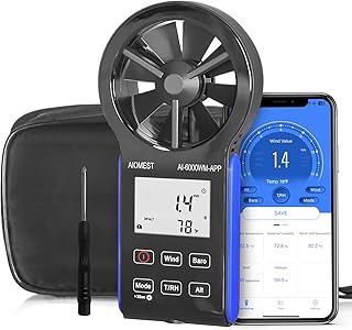 AIOMEST Anemometer Bluetooth, Handheld Wind Speed Gauge Meter w/Atmospheric Pressure, Temp, RH, Dew Point Temp, Wind Chill Measurement for Climbing Drone HVAC, AI-6000WM-APP