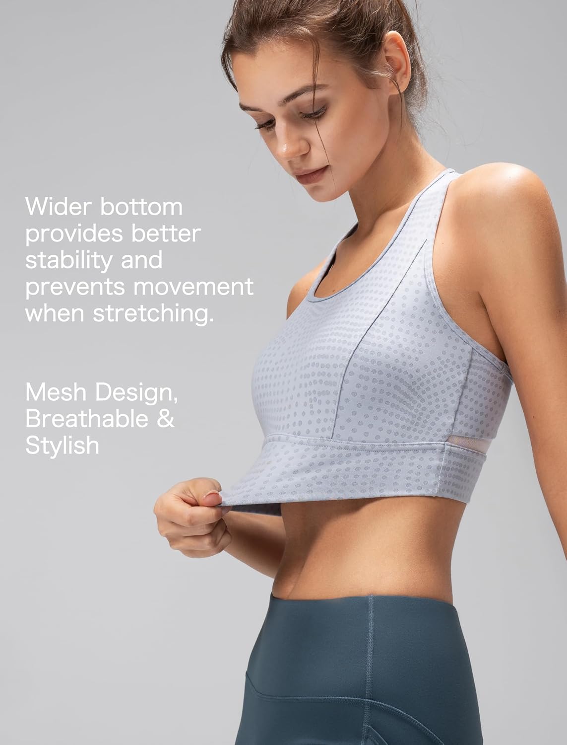 Yvette Thin Racerback Mesh Splicing Yoga Bra with Fixed Pads Lightweight Soft Low Impact Sports Bra - Image 3