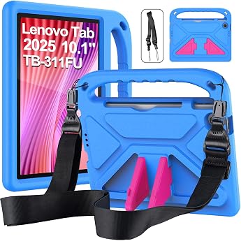 Childrens Case for Lenovo Tab Tablet 2025 10.1 Inch TB311FU Blue Eva lightweight shockproof protective case with childrens handle and shoulder strap