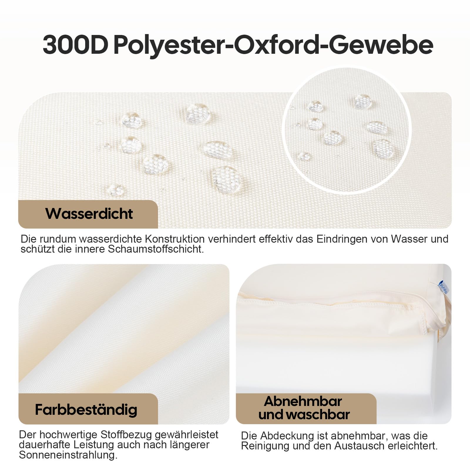 Stuhlkissen Outdoor mit Rückenlehne 50x50x7, Beige