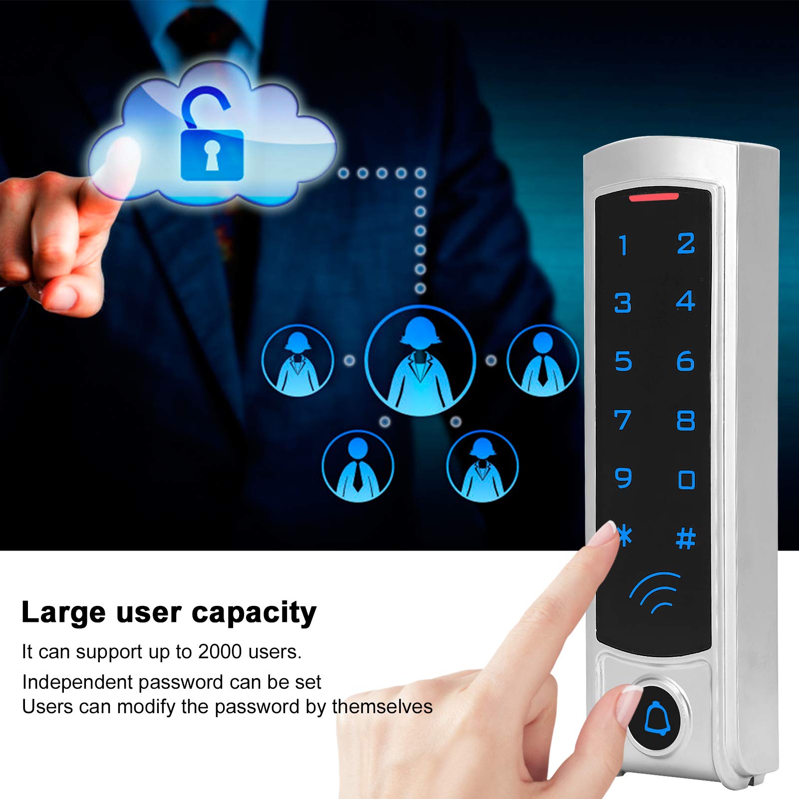 Cerradura de puerta con teclado retroiluminado sin llave, 13,56 MHz RFID Wiegand26 Lector de tarjetas de identificación Controlador de acceso Sistema de control de acceso
