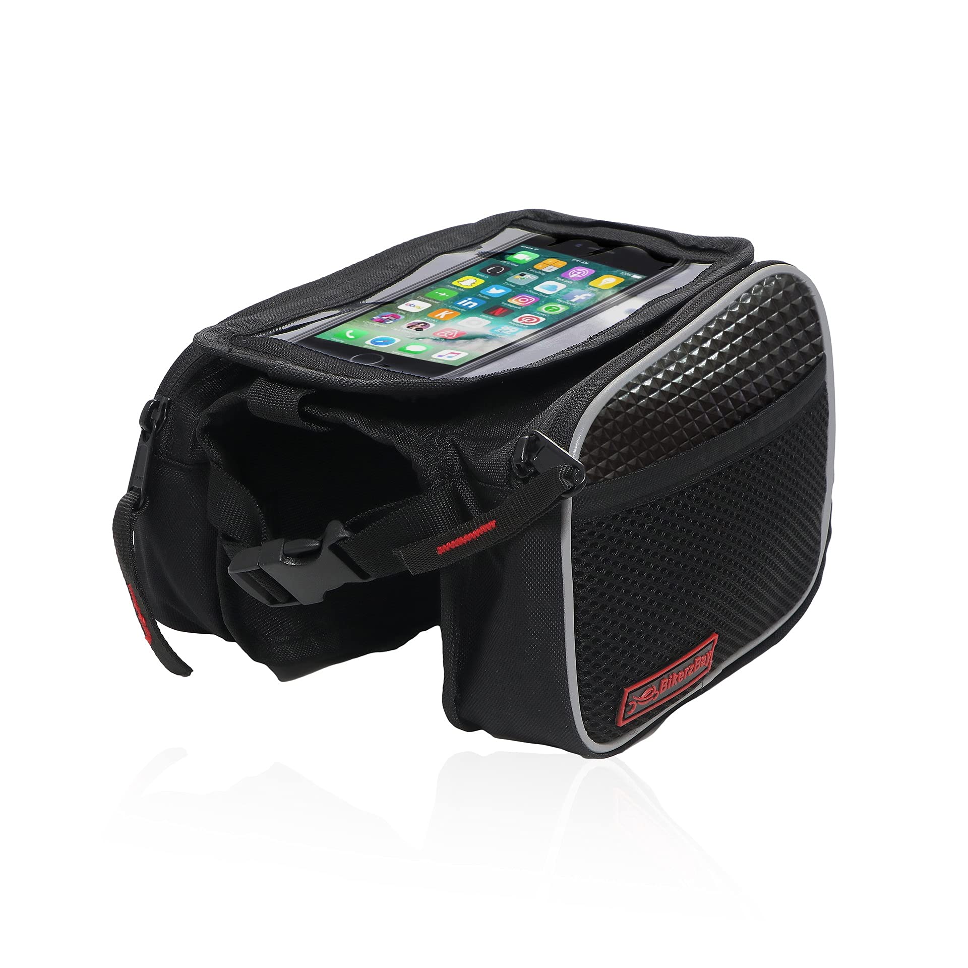 BikerzBay Polyester Bicycle Double Sided Front Frame Handlebar Bag – Mobile Pouch for Cycle for up to 7 inch Phones (Pack of 1) Black (B08Y7SRDMM) Amazon Price History, Amazon Price Tracker