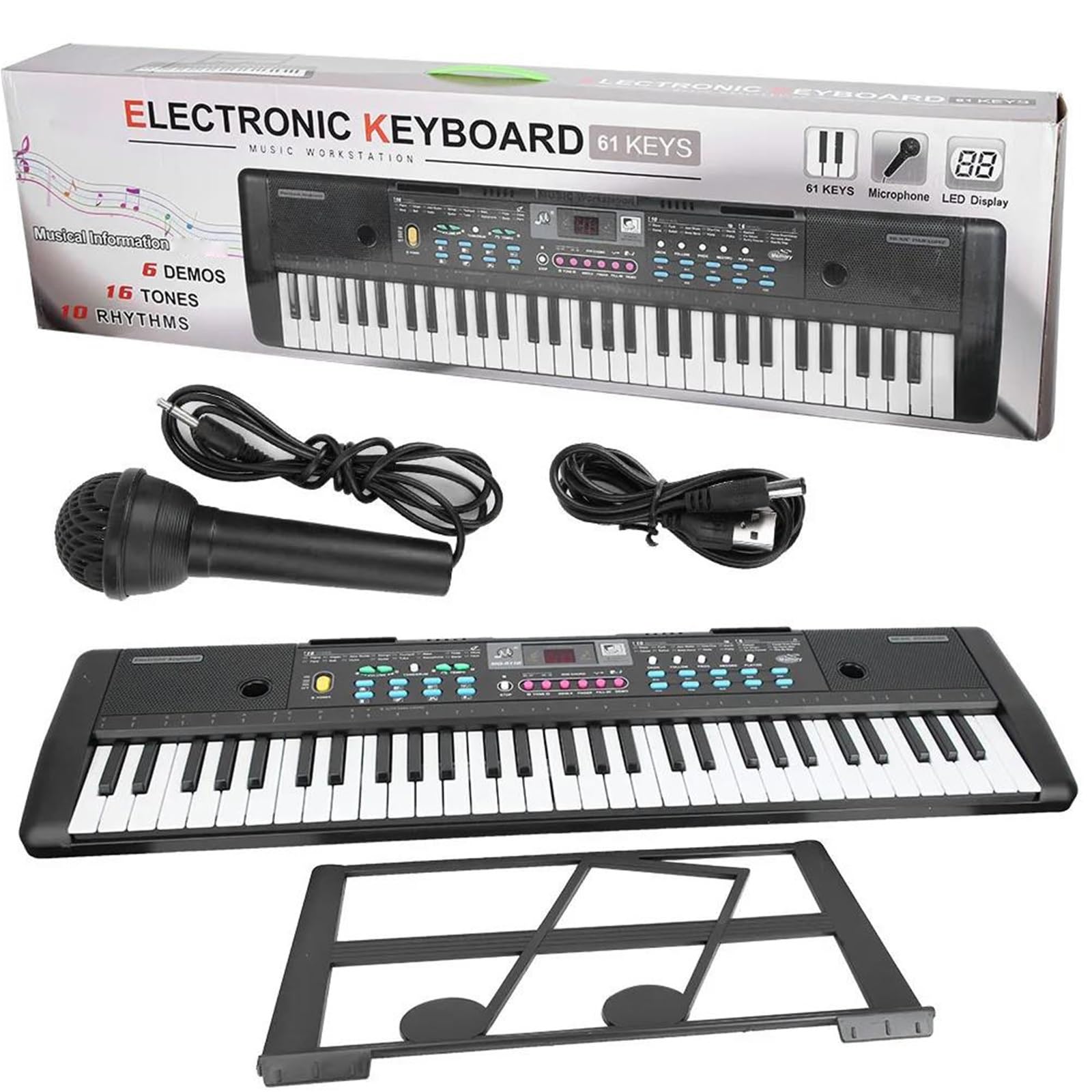 Órgano Electrónico Portátil De 61 Teclas Con Teclado Musical Digital Y Micrófono