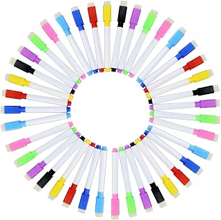 YIKANGHENG 40 Pcs Multicolour Mark Pen, Permanent Dry Erase Wipable Markers Pens with Blackboard Brush Sponge for Whiteboard, Plastic, Glass, Stone, Metal and Wood (40)