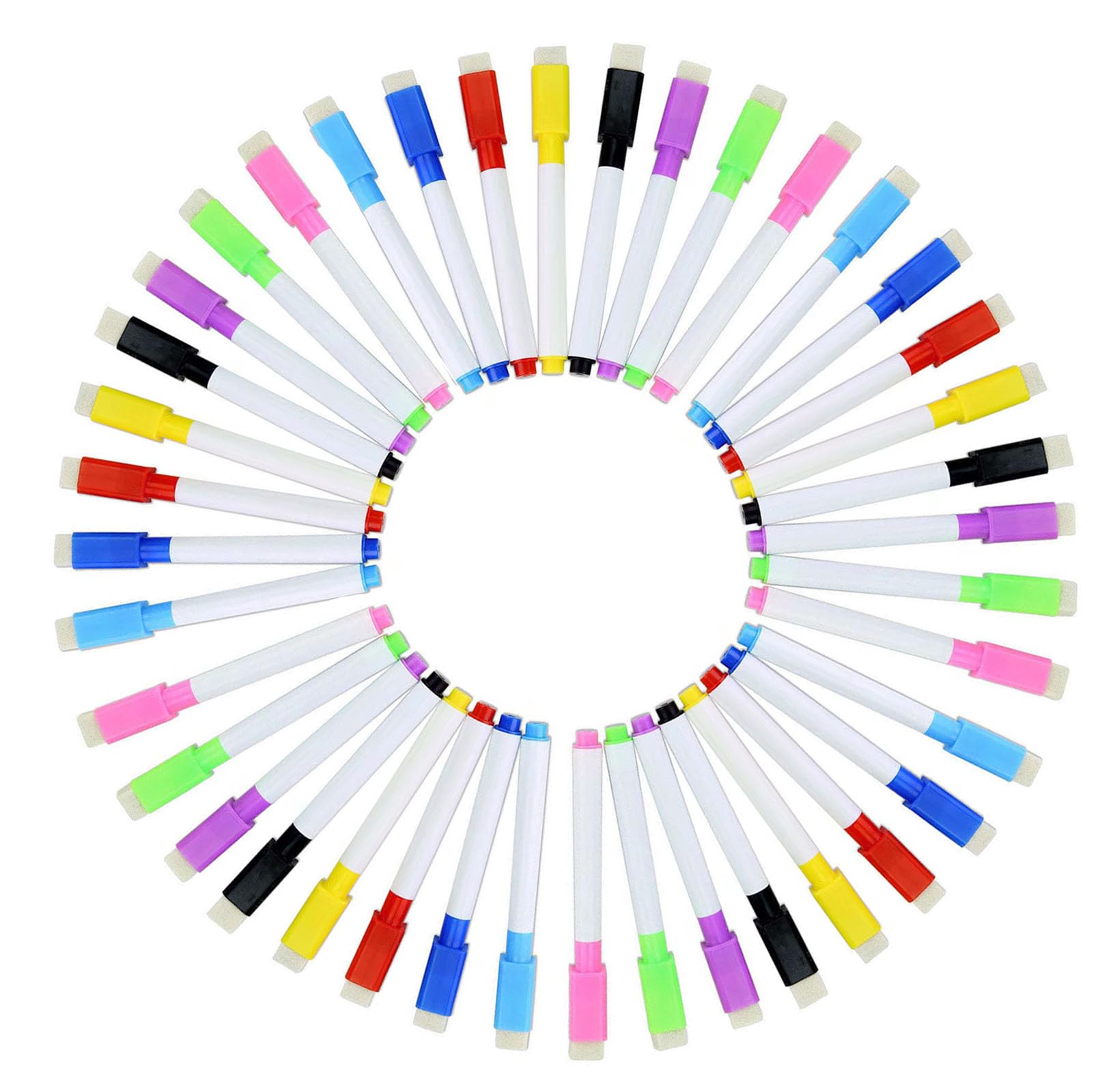 YIKANGHENG 40 Pcs Multicolour Mark Pen, Permanent Dry Erase Wipable Markers Pens with Blackboard Brush Sponge for Whiteboard, Plastic, Glass, Stone,