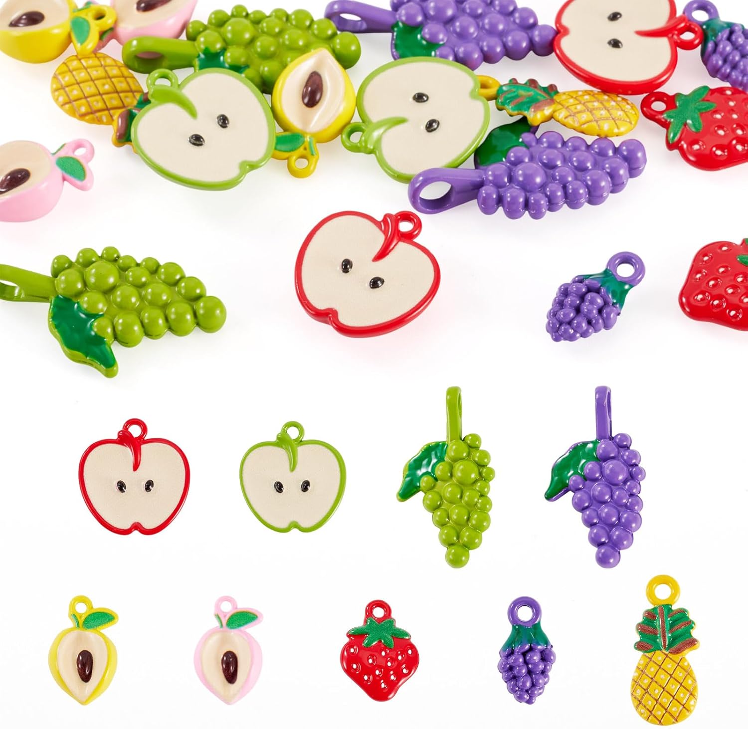 Craftdady 18pcs Fruit Theme Alloy Pendants Grape Peach Pineapple Apple Dangle Earring Charms Baking Paint Metal Fruit Bracelet Keychain Charms for DIY Craft Jewelry Making 13-26 mm - Image 7