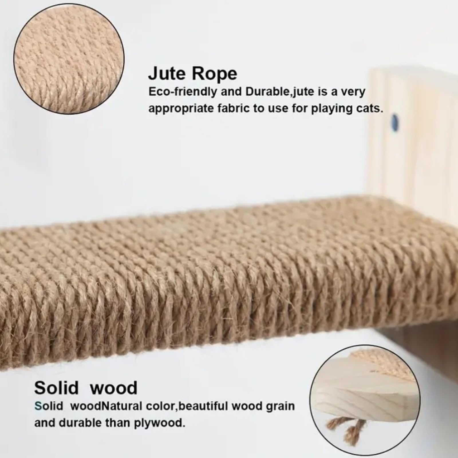 4 Stück Katzentreppe Wand: Holz Katzen Kletterwand aus Massives Gummiholz, Katzenleiter Set, Katzenwandstufen für Kletterspaß und entspannte Ruheplätze zu Hause, Stabile Wandliege bis 20 kg