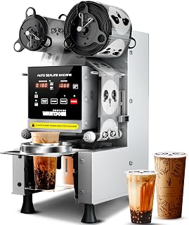 WantJoin Cup Sealer Machine - Full Automatic Cup Sealing Machine 90/95mm Electric Boba Sealing Machine Seals 500-600 Cups/H Digital Control Panel Cup Sealer for Bubble Milk Tea Coffee Shop,20''H