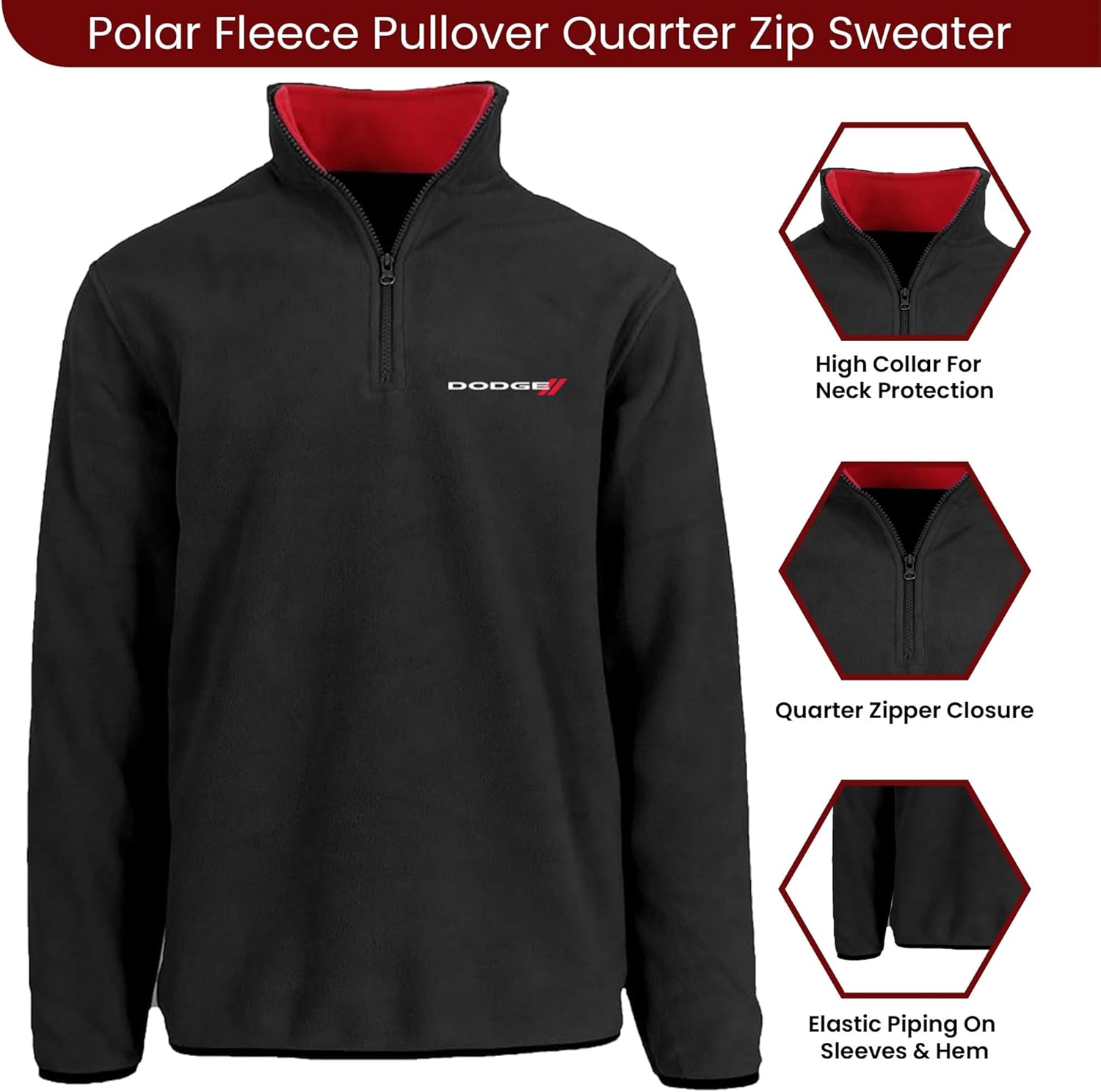 JH DESIGN GROUP Men’s Dodge Logo Quarter Zip Fleece Sweatshirt Jacket