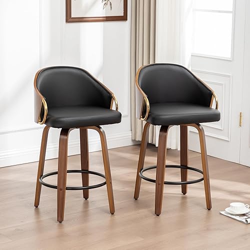 Miniatura 3 de Taburetes de bar de altura de mostrador, sillas de bar modernas ajustables de mediados de siglo con patas y brazos de acero inoxidable dorado para