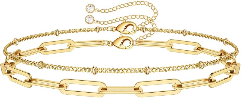 Dainty Gold Bracelets for Women, 14K Gold Plated Adjustable Layered Beads Bracelet Cute Evil Eye Oval Chain Pearl Bar Turtle Gold Bracelets for Women Jewelry