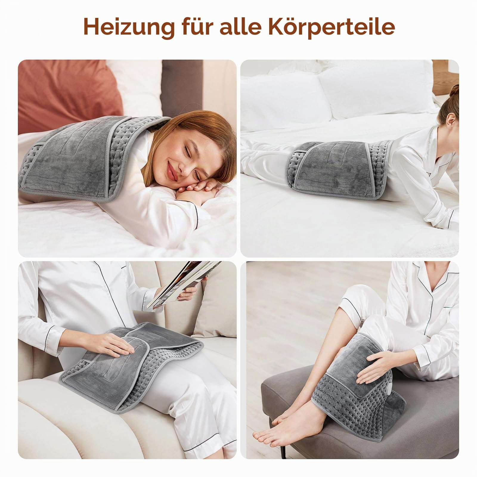 Heizkissen mit Abschaltautomatik, Wärmekissen mit Taillenriemen und 10 Heizstufen, Heizdecke mit Handtasche für Rücken, Nacken, Schulter, Bauch, Maschinenwaschbar